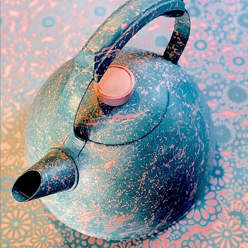Tea Kettle DYI Aqua/Pink, wax seal, Copper bottom